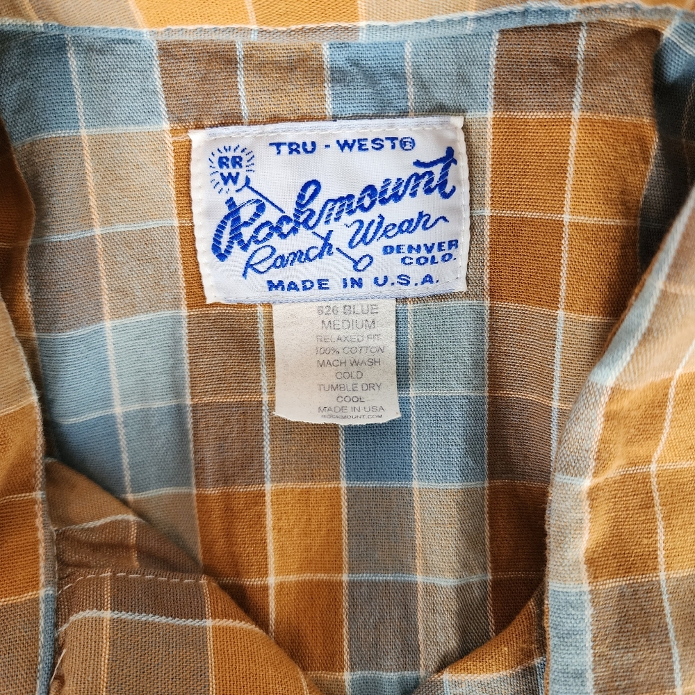 Rockmount Blue & Orange Plaid Western Shirt (M) - Picture 6 of 8